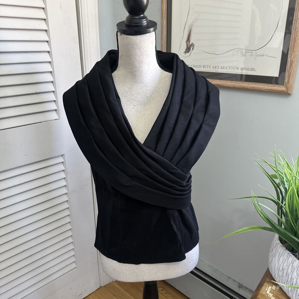 Samuel Dong Black Draped Pleated Wrap-Style Top